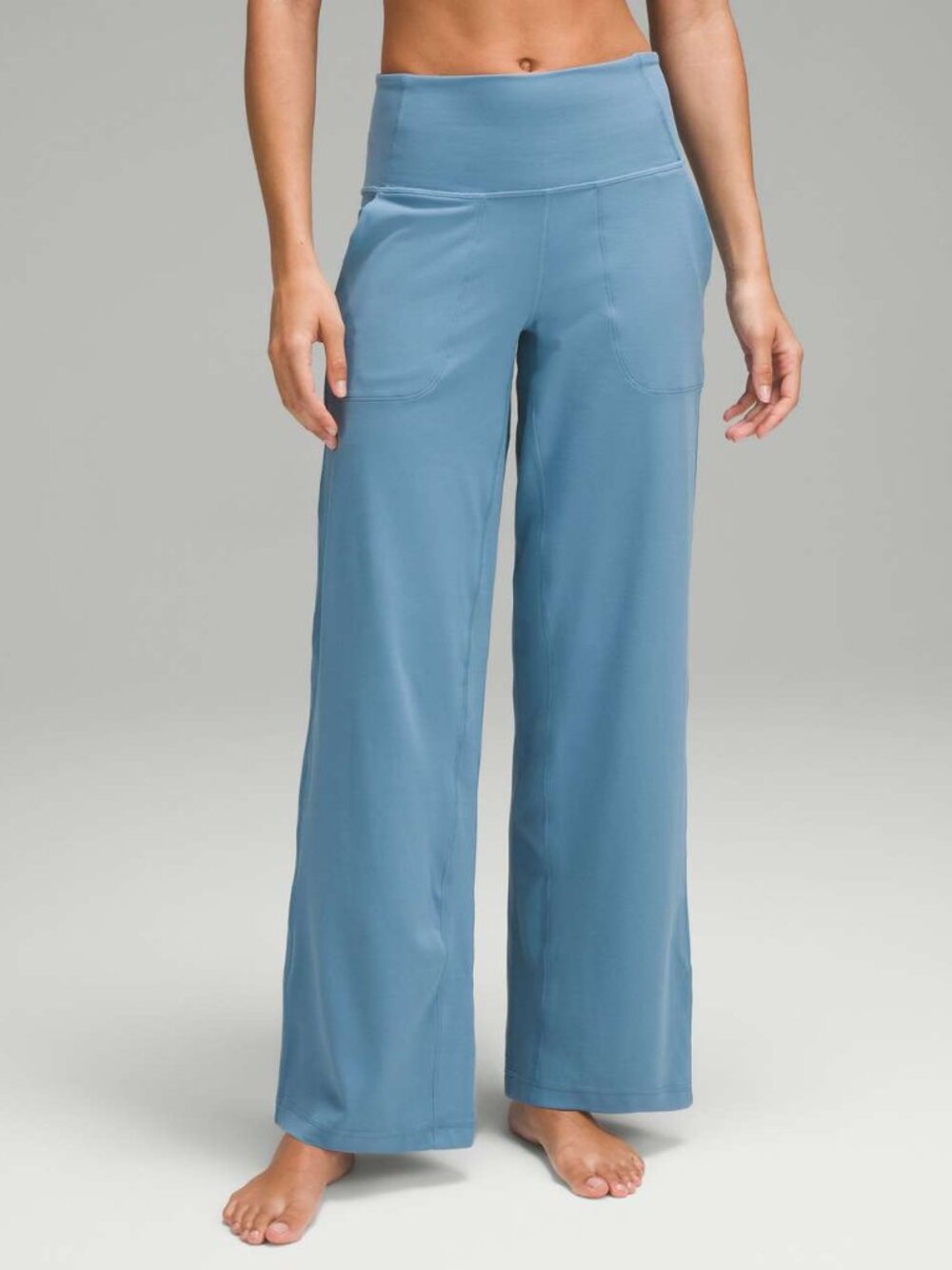 High-Waist Wide Leg Yoga Pants in Dusty Blue